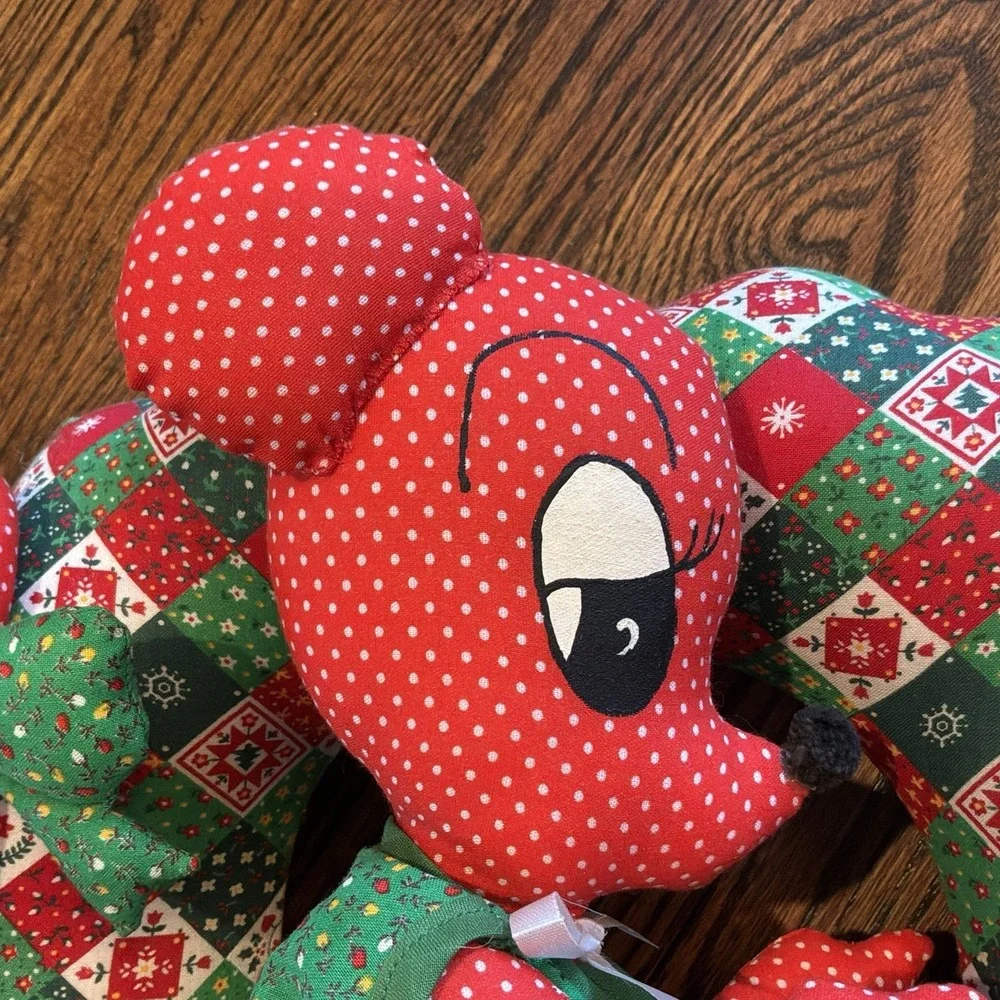 Vintage Handmade CHRISTMAS MOUSE Wreath KITSCHY‎ Fabric Stuffed Plush - EUC